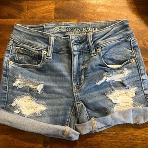 American Eagle Outfitters Light Blue Ripped Jean Shorts-never worn